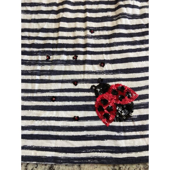 Talbots Striped Sequin Ladybug Top Black White Red 1X Nautical Resort Preppy - Picture 6 of 9